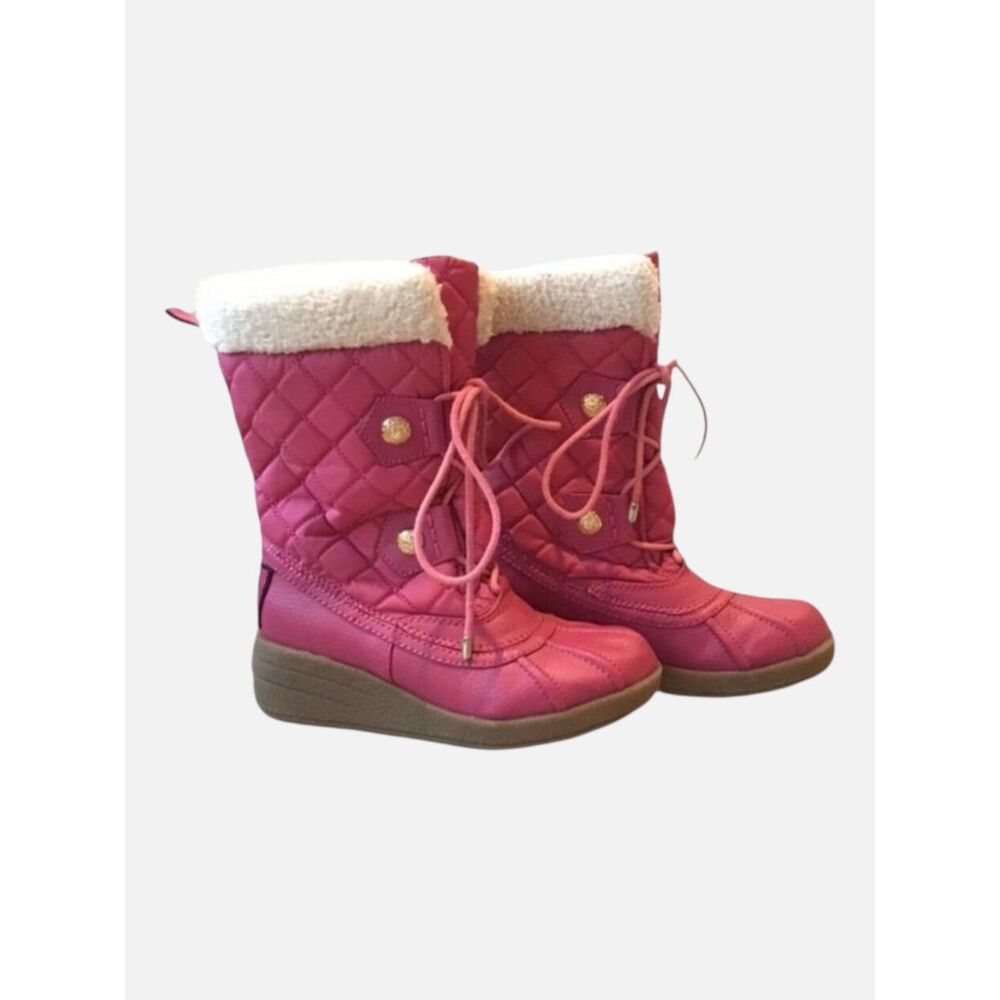 Juicy Couture Girls Pink Quilted Winter Snow Boots Faux Fur Wedge Size 2
